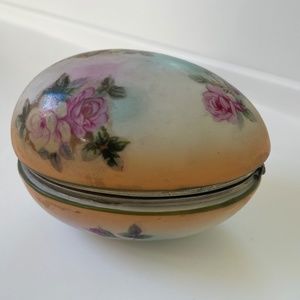 Vintage French Hand Painted Porcelain Egg Box for Trinkets